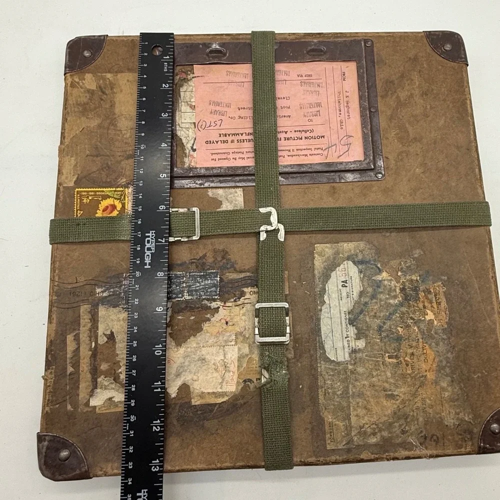 Antique Motion Picture Film Case Shipping‎ Container With Labels Stamps